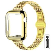Metalinė apyrankė+dėklas Apple Watch Ultra2 dirželiui 49mm 42mm 41mm 45mm 40mm 44mm Dangtelis Plieno apyrankė Iwatch Series 9 8 7 6 SE 5 4 Series SE 456 40mm beige