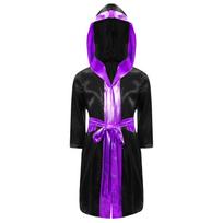 Unisex vaikų bokso chalatas Helovino Cosplay kostiumas Ilgomis rankovėmis Atviras priekis Metaliniai apvadai Satininis su gobtuvu Apsiaustas Diržas 5-6 Years violetinė/juoda