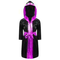 Unisex vaikų bokso chalatas Helovino Cosplay kostiumas Ilgomis rankovėmis Atviras priekis Metaliniai apvadai Satininis su gobtuvu Apsiaustas Diržas 5-6 Years black