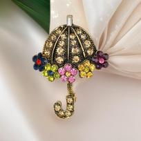 Korean Style Retro Cute Umbrella Brooch with Colorful Alloy Diamonds for Women gray