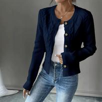 European Slim Fit Twisted Knit Cardigan Sweater - Long Sleeve, Single-Breasted, Versatile Short Jacket for Women XX-Large blue