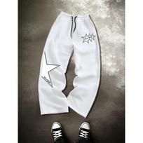 Men's Wide Leg Pants Feature a Unique Gothic Star Pattern Print with Elastic Waistband and Drawstring for Streetwear and Daily Casual Wear XL gray
