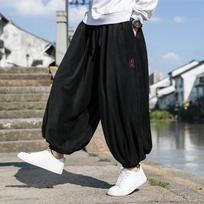 Autumn Winter Men Polar Fleece Pants Men Velvet Retro Harem Pants Male Solid Color Wide Leg Pants Harajuku Jogging Trousers 4XL black