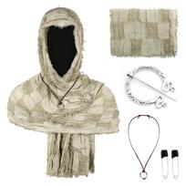 Medieval Style Hooded Cloak Scarf Set with Brooch Pins and Accessories for Cosplay Costume Renaissance Festival LARP One Size gray