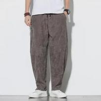 Loose Fit Corduroy Harem Pants - Chinese Style, Straight Leg, Wide-Leg, Large Size 5XL (recommended 230-245 jin) gray