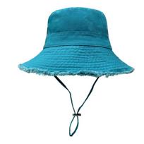 Japanese raw edge solid color cotton bucket hat women's colored sun hat for traveling and shopping sunshade Panama hat Metal logo (jacqu) blue