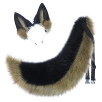 Cosplay Wolf Dog Ears Hairband Ears Beast Tail Dress Up Party Headdress Black-Backed Wolf Ears Headband Dog Tail Accessories Set black