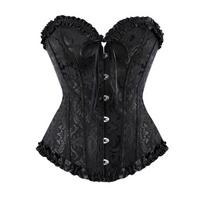 Vintage Palace Style Lace Up Boned Corset Waist Slimming Shapewear Top M black