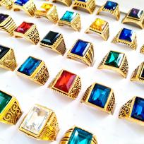 10Pcs Men's Retro Engraved Ring  Style Ring Crystal Ring Decoration blue