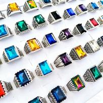 10Pcs Men's Retro Engraved Ring  Style Ring Crystal Ring Decoration gray