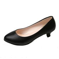 Four Seasons High Heel Single Shoes Women's Low Heel Fashion Pointed Shoes 5CM Thick Casual Leather Shoes Low Heel Work 34 black
