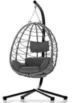Juskys Kabantis kiaušinio formos krėslas Aria su stoveliu 95x95x196 cm tamsiai pilkas