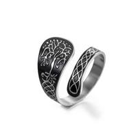 Tree of Life Ring Adjustable Open Band Spiritual Healing Jewelry Stainless Steel Boho Gift for Women Men resizable gray