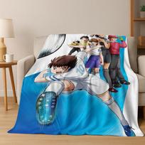 3D Animacinis Kapitonas Ozora Tsubasa Futbolo Anime Flanelinis Antklodas, Šiltas ir Jaukus Minkštas Mėtomasis Antklodas Namų Miegamojo Lovos Sofos Užvalkalui 75x90cm black