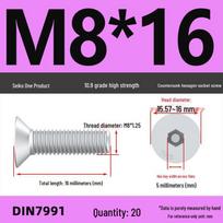 Grade 10.9 Dacromet Countersunk Hex Socket Head Cap Screws DIN7991 – Flat Head Hex, Sizes: M6, M8, M10, M12