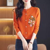 Ethnic-Style Embroidered Knit Cardigan Jacket for Women - Spring/Autumn Loose Fit, Stylish Short Top One Size red