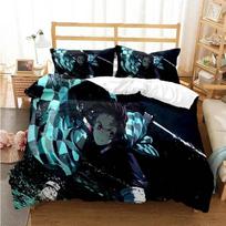 3D Anime Demon Slayer Bedding Set Nezuko Tanjirou Printed Bed Set Duvet Cover Pillowcase Linen Sheet Quilt Cover Queen King Size 70x133cm 2pcs gray