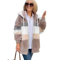 Fuzzy Fleece Jacket for Women Fluffy Sherpa Zip-Up Cardigan Fall Winter Warm Drawstring Hooded M chaki