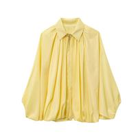 Women's Jacket Oversized Streetwear Casual Sleeve Lapel Collar Zip Front Pleated Shirts M beige