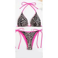 Women Sexy Backless Two Piece Leopard Print Two Sided Bikini Swimwear L black