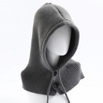 Užtraukiamas sagomis skrybėlė-šalikas integruotas vienspalvis universalus vilnonis megztas šalmas žieminis šalikas bottom width 33cm high 44cm gray