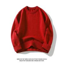 2025 Autumn Winter Men Casual Sweater Men Soild Color Sweater Male Round Neck Long Sleeve Knitted Harajuku Pullover 3XL red