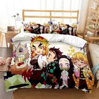 Demon Slayer Patalynės Komplektas Kamado Nezuko Antklodės Užvalkalų Rinkinys Patalynės Užtiesalas Pagalvės Užvalkalas Karališkojo Karalienės Pilno Vienvietės Dydžio Patalynė Vaikams Paaugliams Dovana 70x133cm 2pcs beige