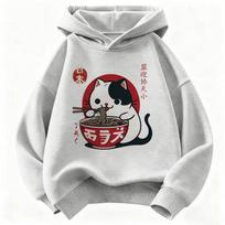 Japoniško stiliaus katė valgo ramen su gobtuvu Manga Vaikams Katė Vaikų džemperis su gobtuvu Mielas džemperis su gobtuvu berniukams ir mergaitėms Laisvalaikio džemperiai su gobtuvais Pavasaris 110 gray