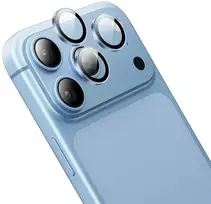 Borofone Grūdintas stiklas BF14 su 3D metaliniu rėmeliu fotoaparato objektyvui, skirtas iPhone 18 Pro/18 Pro Max, šviesiai mėlynas