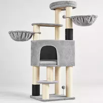 Yaheetech 🐱 Didelė kačių draskyklė su dviem pakabinamais guoliais – šviesiai pilka / smėlio spalvos, 160 cm (Nemokamas pristatymas)
