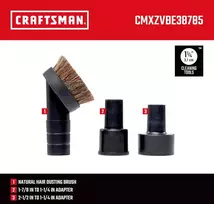 Craftsman cmxzvbe38785 1.5" natūralių šerių dulkių šepetys šlapio/sauso valymo priedo siurbliui su 1 9/8" ir 2 1/2" adapteriu