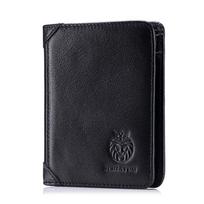 Anti theft brush leather wallet men's new style European and American retro men's short vertical wallet black