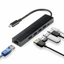 Dokavimo stotis šakotuvas 4K suderinamas HDMI laidinis LAN PD100W greitas įkrovimas 5Gbps didelės spartos duomenų perdavimas kabelio ilgis 15cm E-Supply 6-in-1 USB-C black