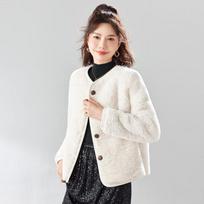 TERRE BLEUE Women's Lamb Wool Padded Winter Coat XL white