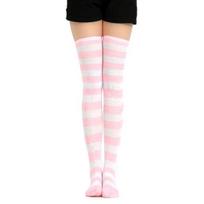 Sweet Women Stripe Thigh High Over The Knee Stockings Stretch Long Cosplay Socks Wide Stripe white