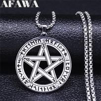 Viking Nordic Rune Pentacle Necklace for Women Men Stainless Steel Witch Pentagram Supernatural Pagan Chain Jewelry N2974S02 gray