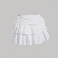 Sweet Lace Up Girls Short Mini Skirt Slim Fit Teens High Waist A-line Skirt Ruffle Cake Dress Pleated Mini Skirts Lady XS white