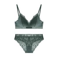 French Lace Underwear Set Bra Sexy Pure Bra Women's Thin Gathering No Rim Women's Triangle Cup L suitable (80abc) gray