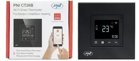 Išmanusis termostatas PNI CT26B WiFi elektriniam grindiniam šildymui arba siurblių grupei, montuojamas į sieną, grindų jutiklis pridedamas, 10A, montuojamas į sieną