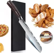 Mdhand virtuvinis peilis, 20 cm šefo peilis su dantytu kraštu, aštrus nerūdijantis plienas, profesionalus duonos peilis namams ir restoranui