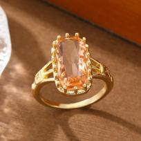 Exquisite style long-shaped artificial gemstone design ring, made of copper, for ladies' jewelry, suitable for formal events. 9 brown