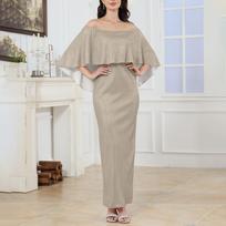 Women's Fashion Sexy Color Off Shoulder Slim Fit Sequin Wrap Hip Split Party Dress M gray