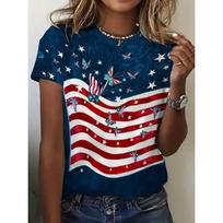 Vasariniai apvalios apykaklės moteriški marškinėliai su Amerikos vėliavos tema, 3D spaudiniu, madingi, laisvalaikio, trumpomis rankovėmis 3XL blue