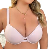 Women Sexy Solid Color Smooth Underwire Push Up Plus Size Side Support Bra 6XL48110E beige
