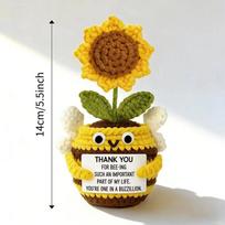 Positive Energy Cute Crochet Animal Flower Pot Handmade Woven Flower for Funny Emotional Support Gift Desk Bookshelf Decor yellow