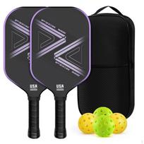 Pickleball Starter Kit Carbon Fiber with Case Textured Grip Athletic Goods for Purple Black_Edge SET black
