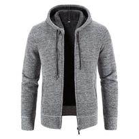 Men's Hooded Fleece Knit Cardigan Sweater XL šviesiai pilka spalva
