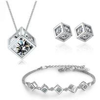 Moissanite Jewelry Cube Zircon Jewelry Sets for Women Necklace Bracelet Earrings Trend Statement Jewelry