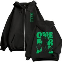 Anime My Hero Academia Midoriya Izuku Zip Up Hoodie Men Women Harajuku Manga Cardigan Sweatshirt Oversized Casual Fleece Jackets 3XL black