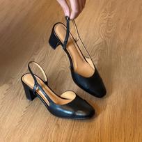 New retro round head rear strap sandals femininity medium heel simple round head literary style high heels 39